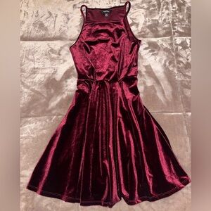Speechless Deep Burgundy Red Velvet Fit and Flare Skater Mini Dress NWOT Size XS